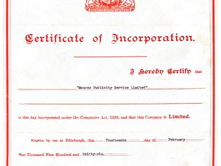 1930s Certificate of Incorporation