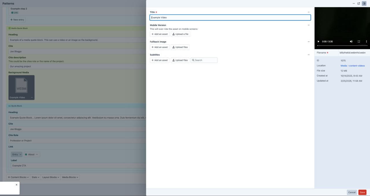Screenshot of Craft CMS Entry Pull Out